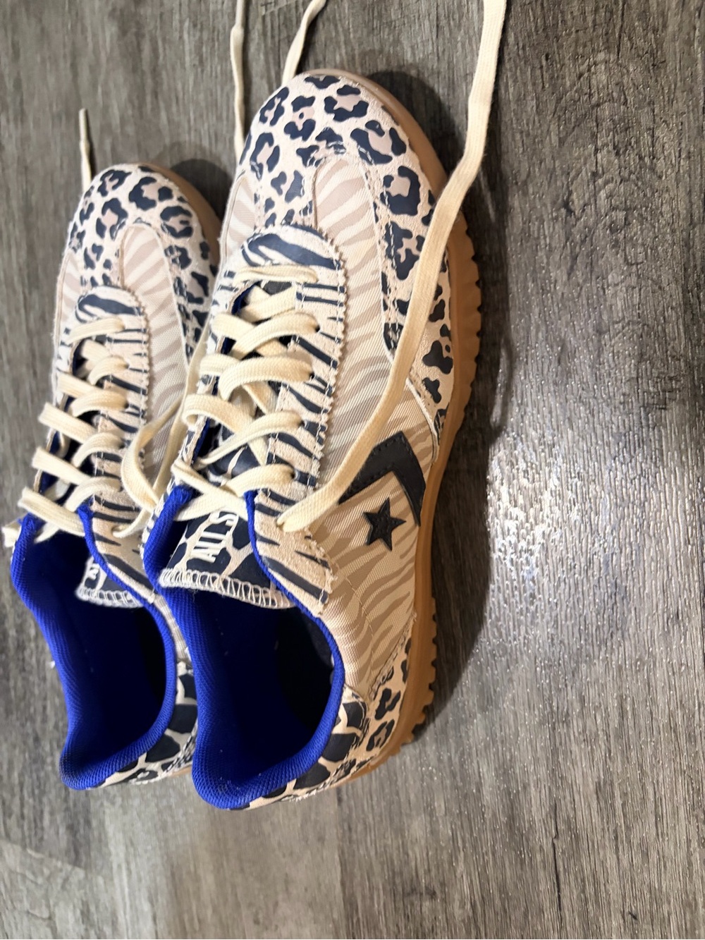 Women’s Converse AllStar Logo Zebra & Leopard Pattern Sneakers in Beige and Blue